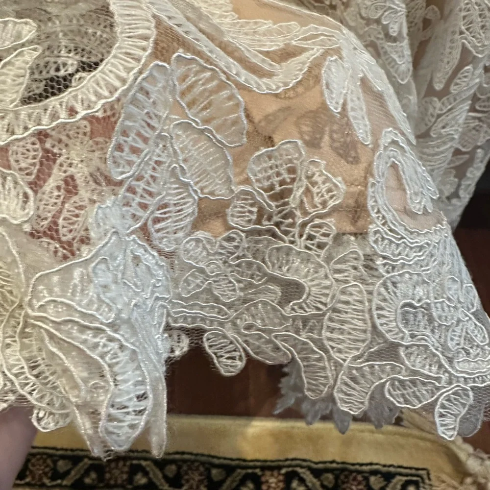 Tadashi Shoji Cream Flutter Sleeve Wedding Dress - Picture 8 of 14